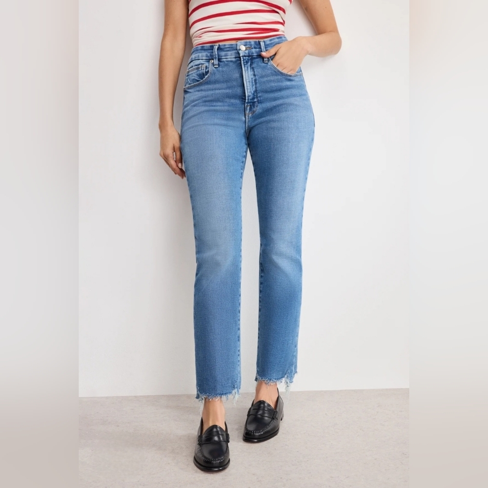 Good American Blue Straight Leg Jeans